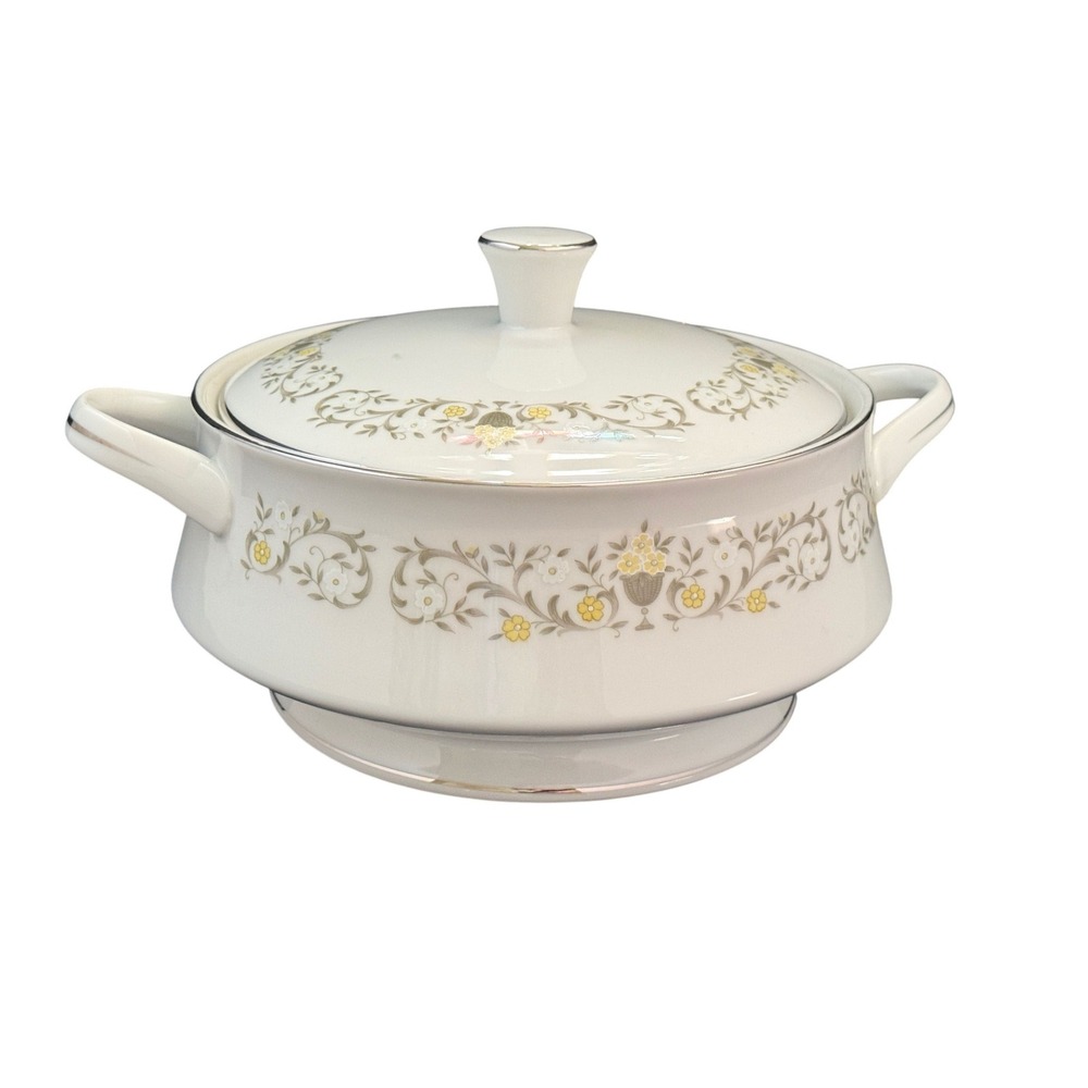Sterling Fine China Florentine Covered Vegetable Bowl Tureen Japan Platinum Trim